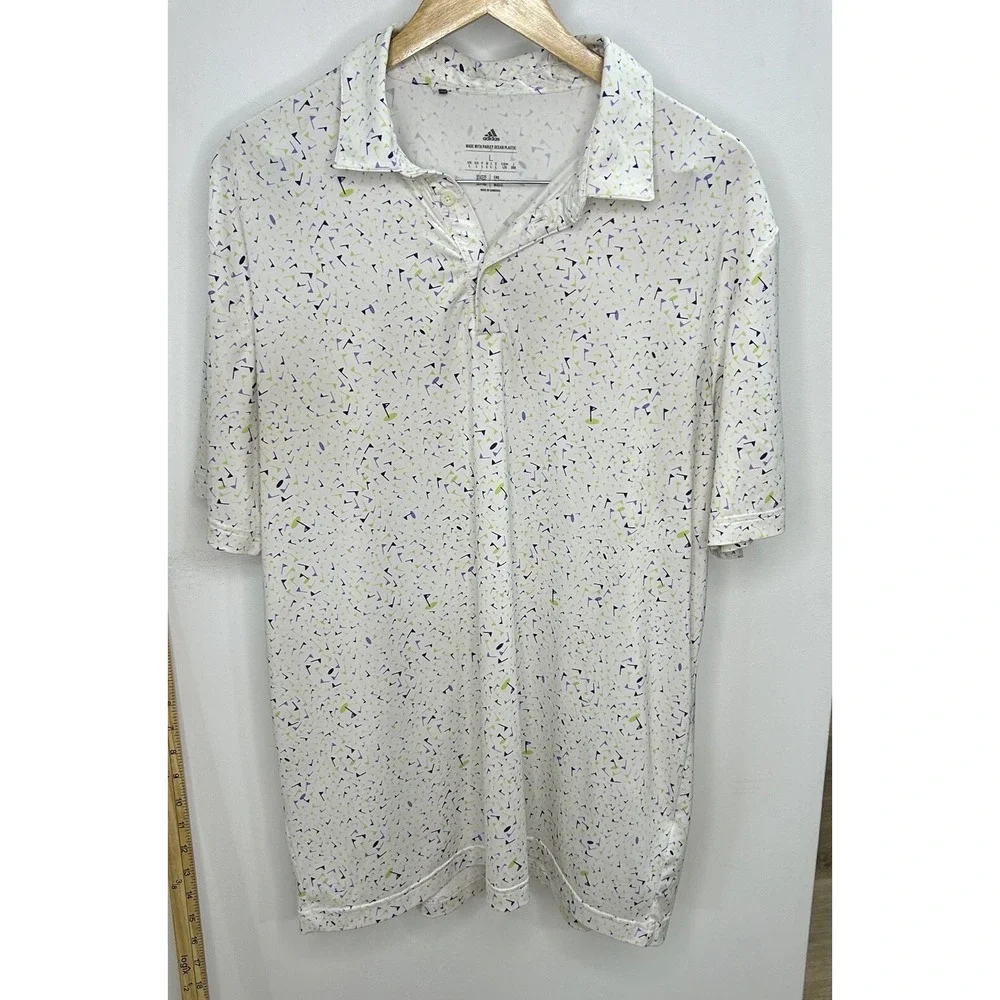 Adidas Golf Polo Flag All Over Pattern Stretch‎ Performance Mens Large